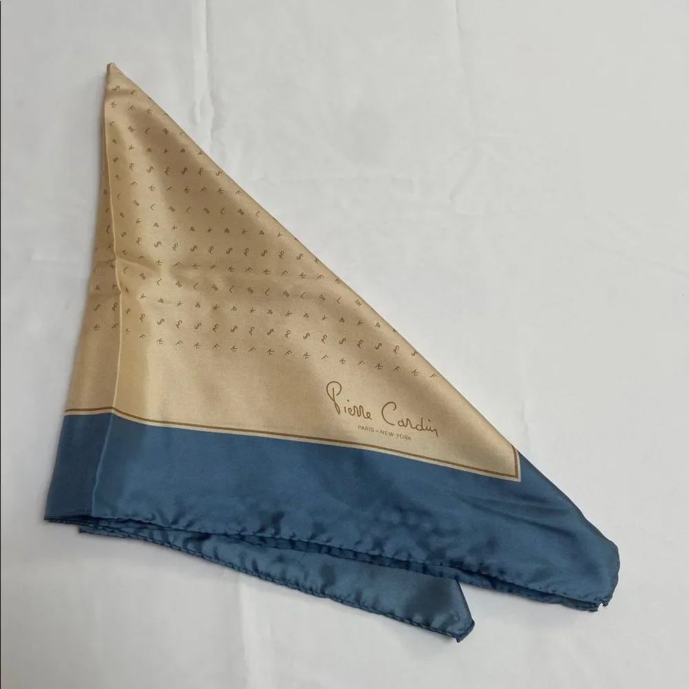 Vintage Pierre Cardin Cream and Blue Silk Pocket Square- New